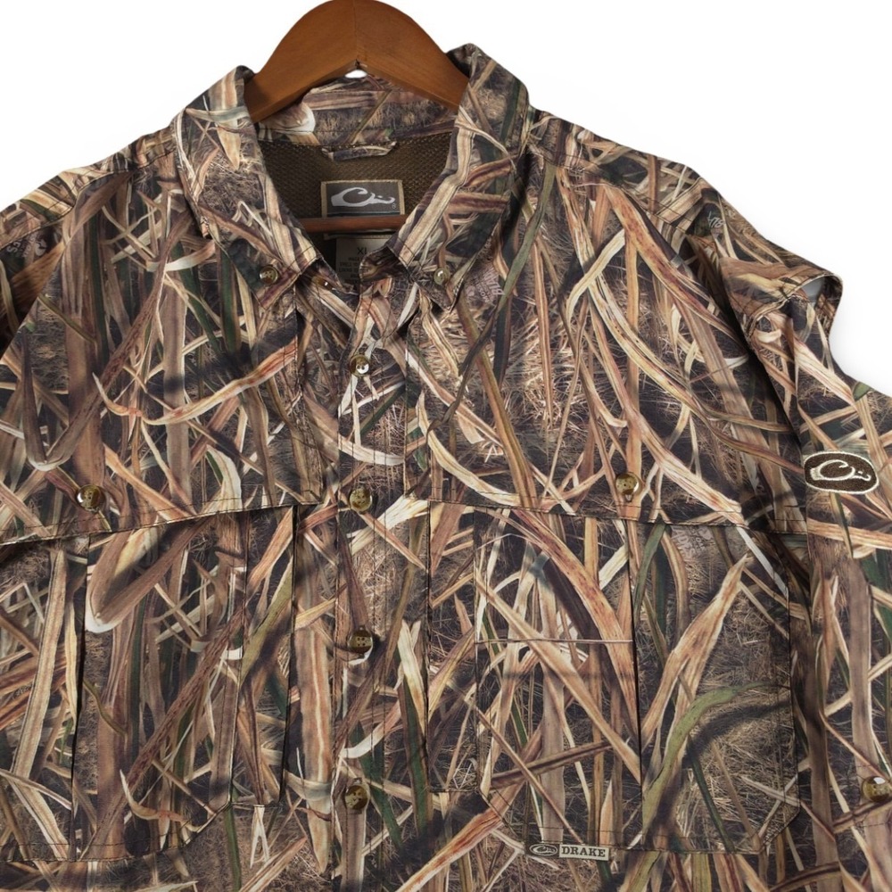 Drake Waterfowl Systems 3D Camo Button Down Hunting Shirt XL Long Sleeve Marsh